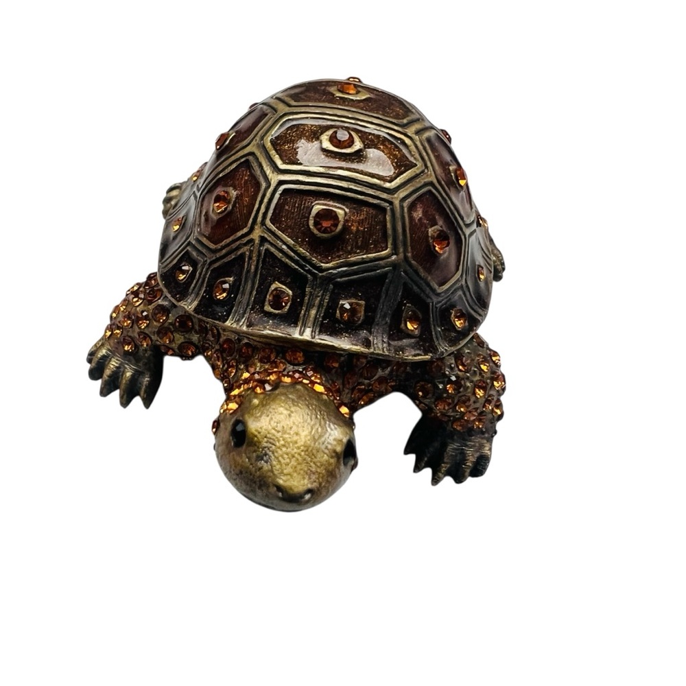 Vintage Crystal Jeweled Turtle Hinged Trinket Box - Picture 3 of 6